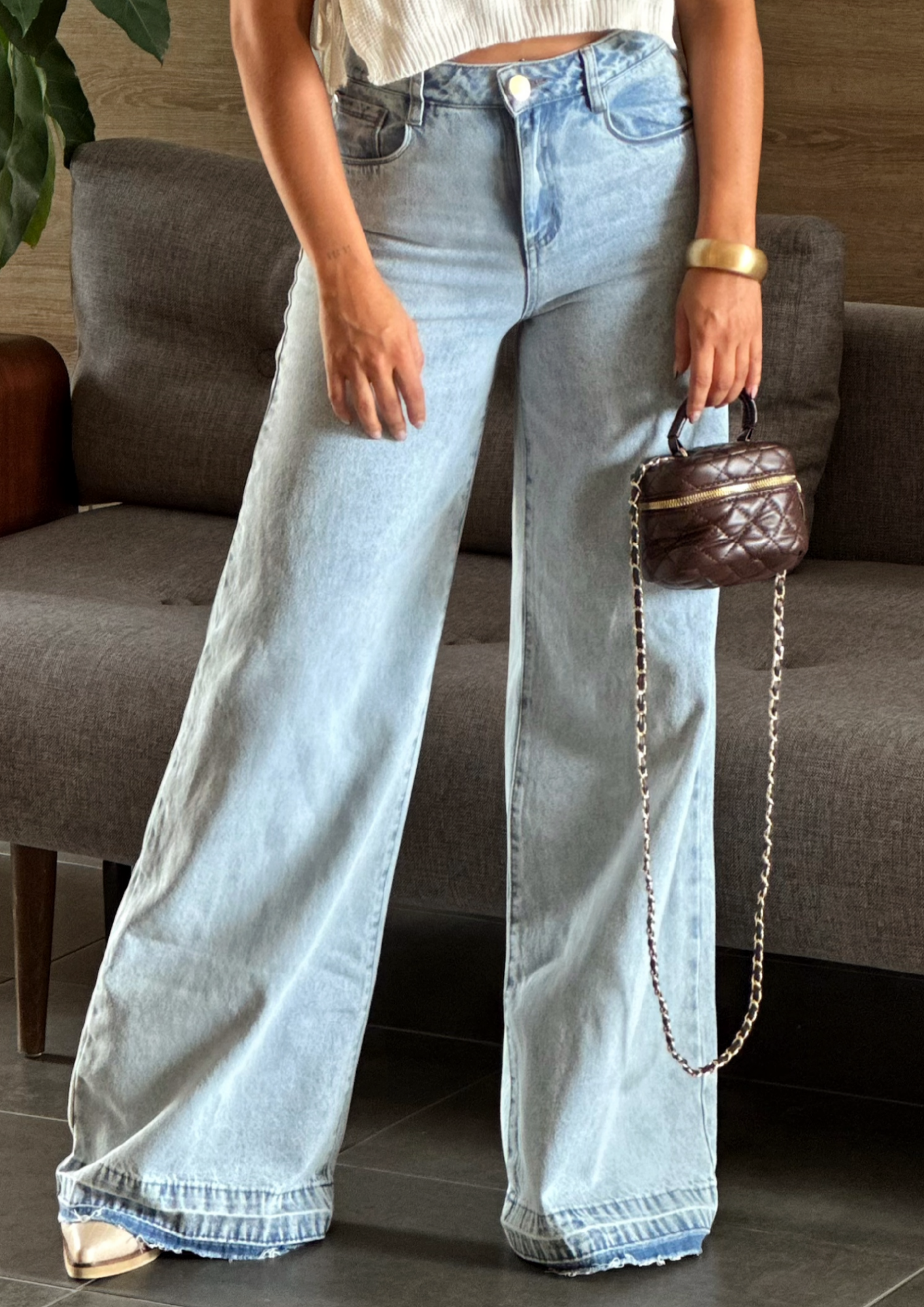 Jean Palazzo hielo - Cintura ajustada y Pierna amplia